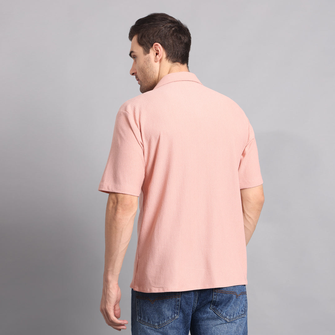 Textured Solid Peach Comfort Fit Shirt