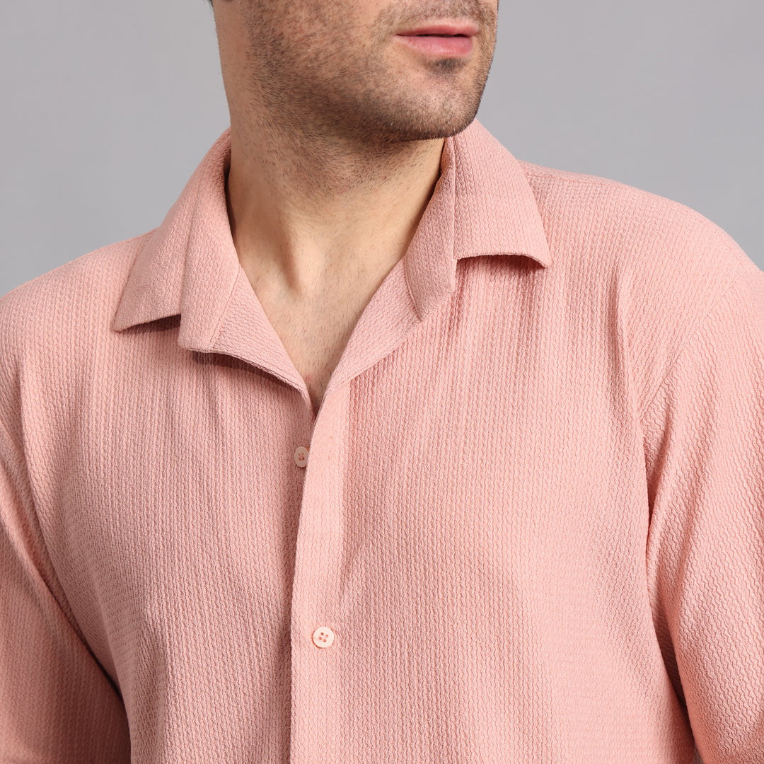 Textured Solid Peach Comfort Fit Shirt