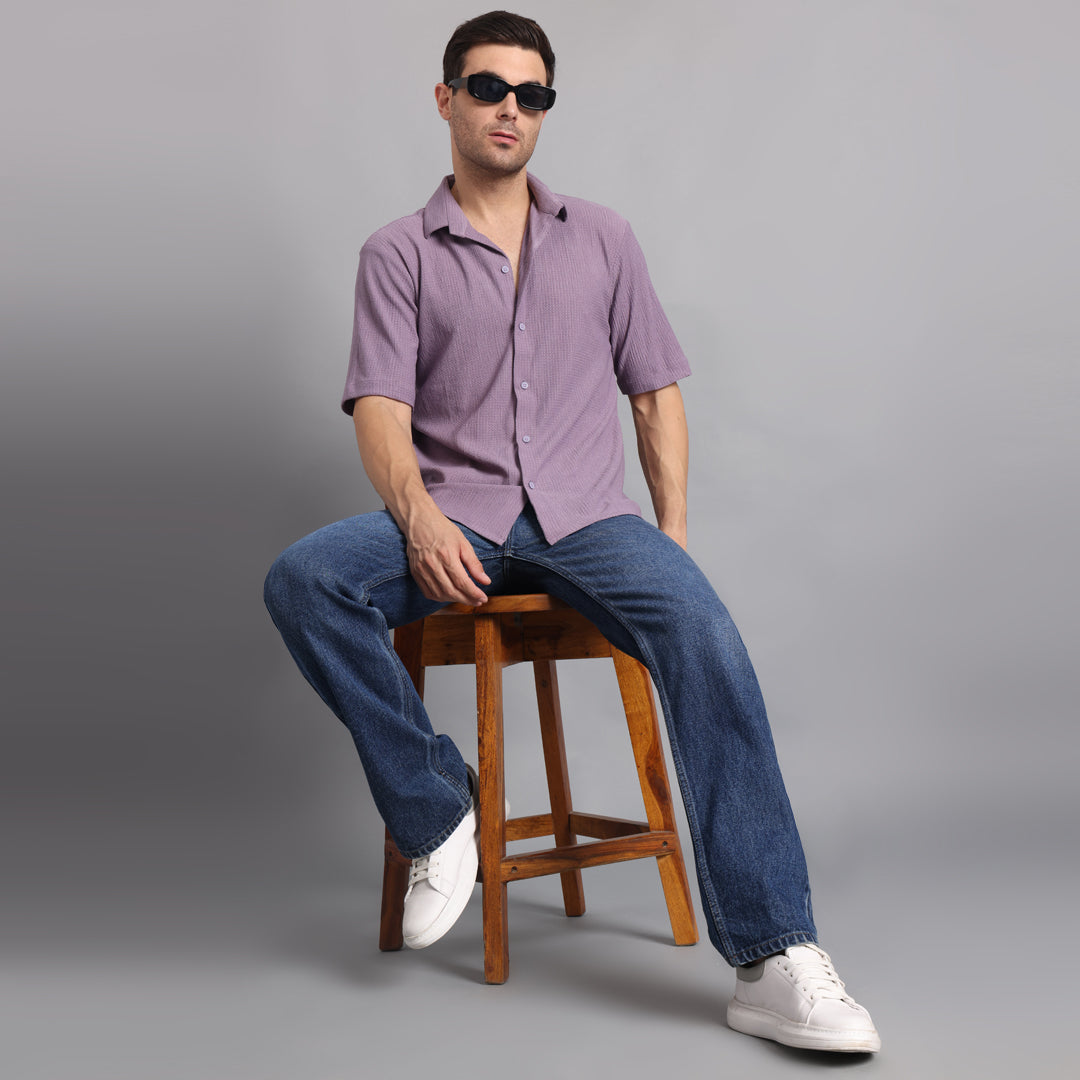 Textured Solid Purple Comfort Fit Shirt