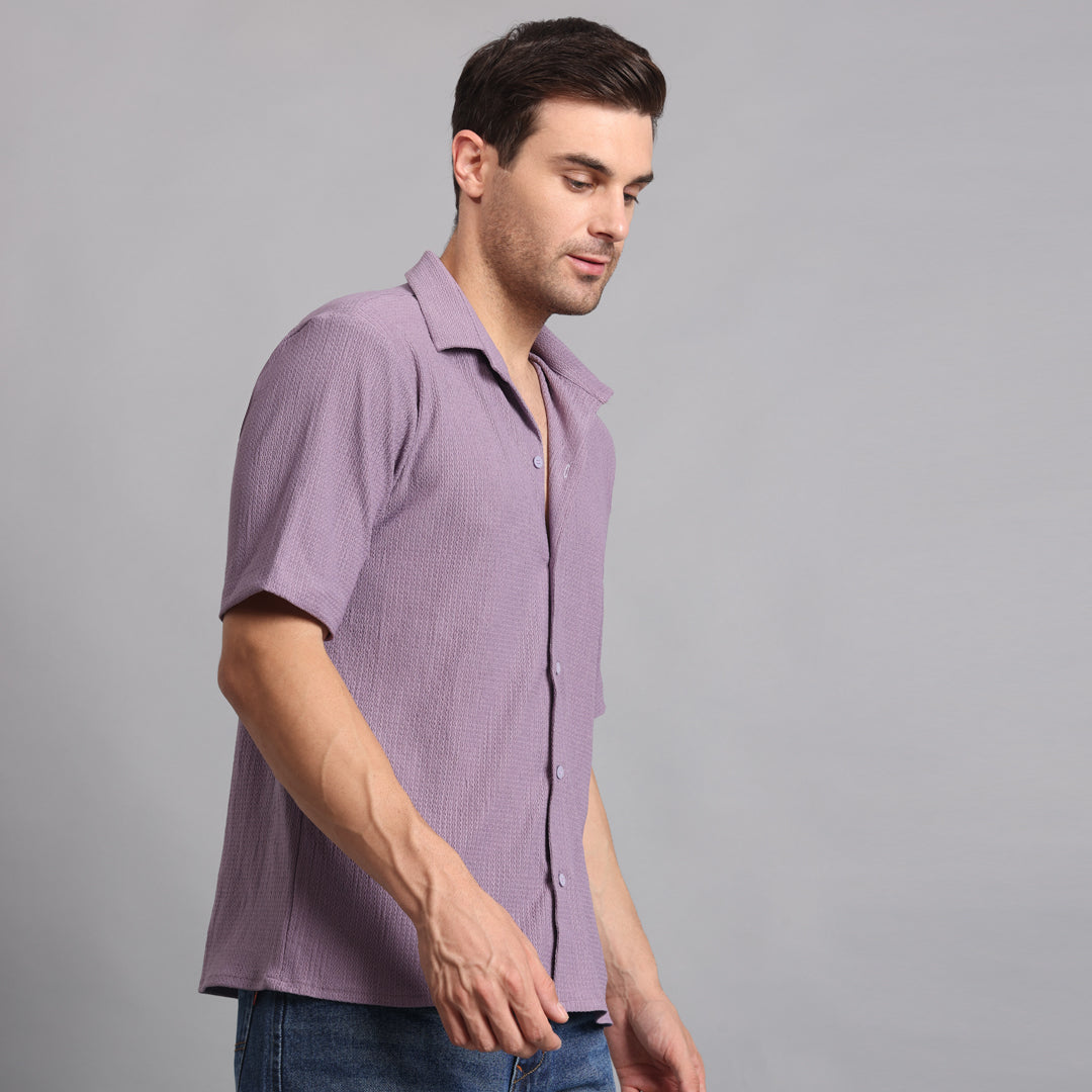 Textured Solid Purple Comfort Fit Shirt