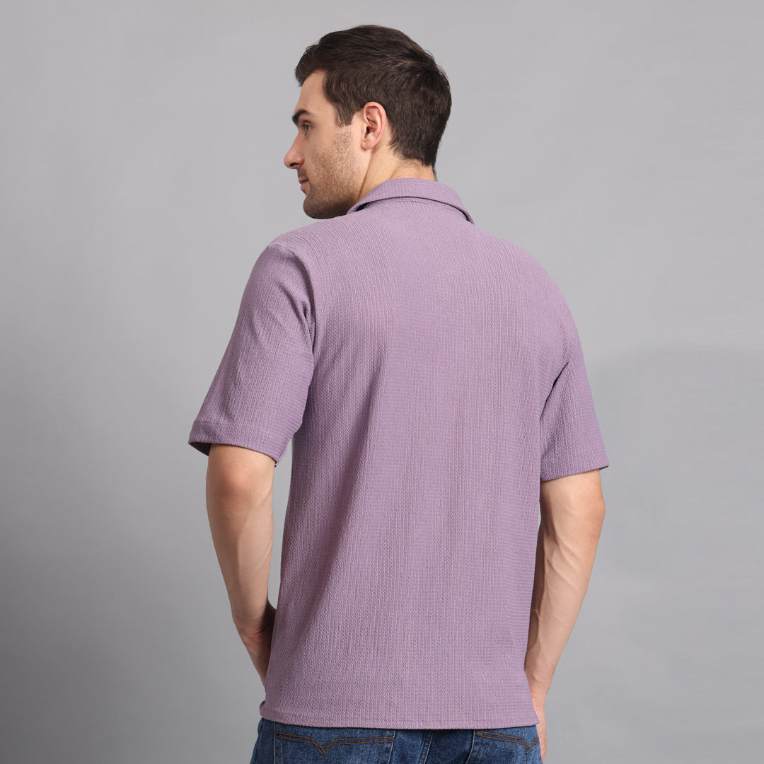 Textured Solid Purple Comfort Fit Shirt