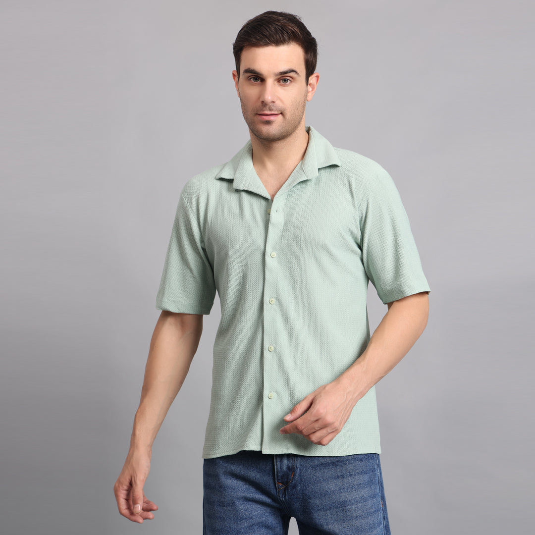 Textured Solid MintGreen Comfort Fit Shirt