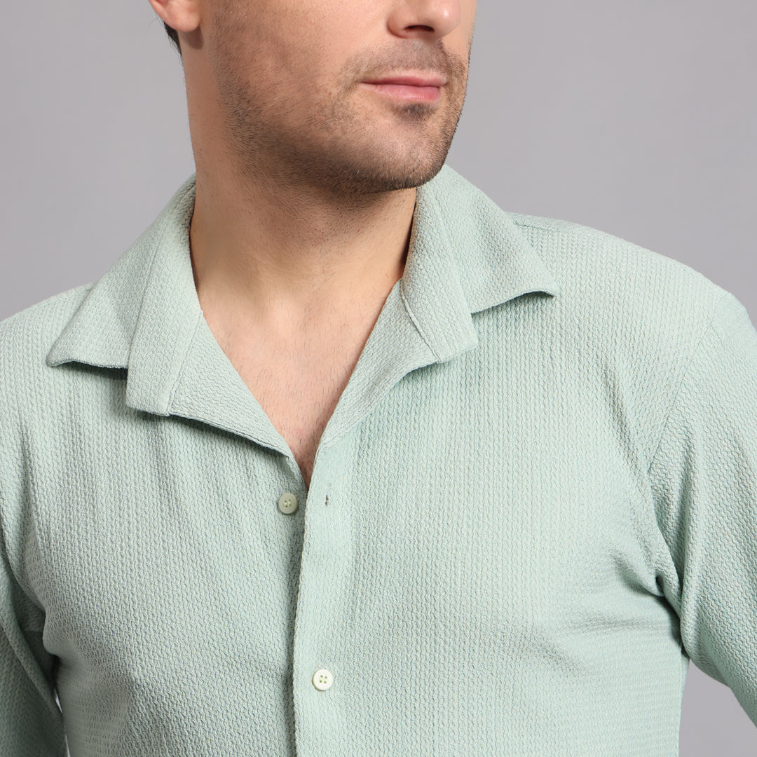 Textured Solid MintGreen Comfort Fit Shirt