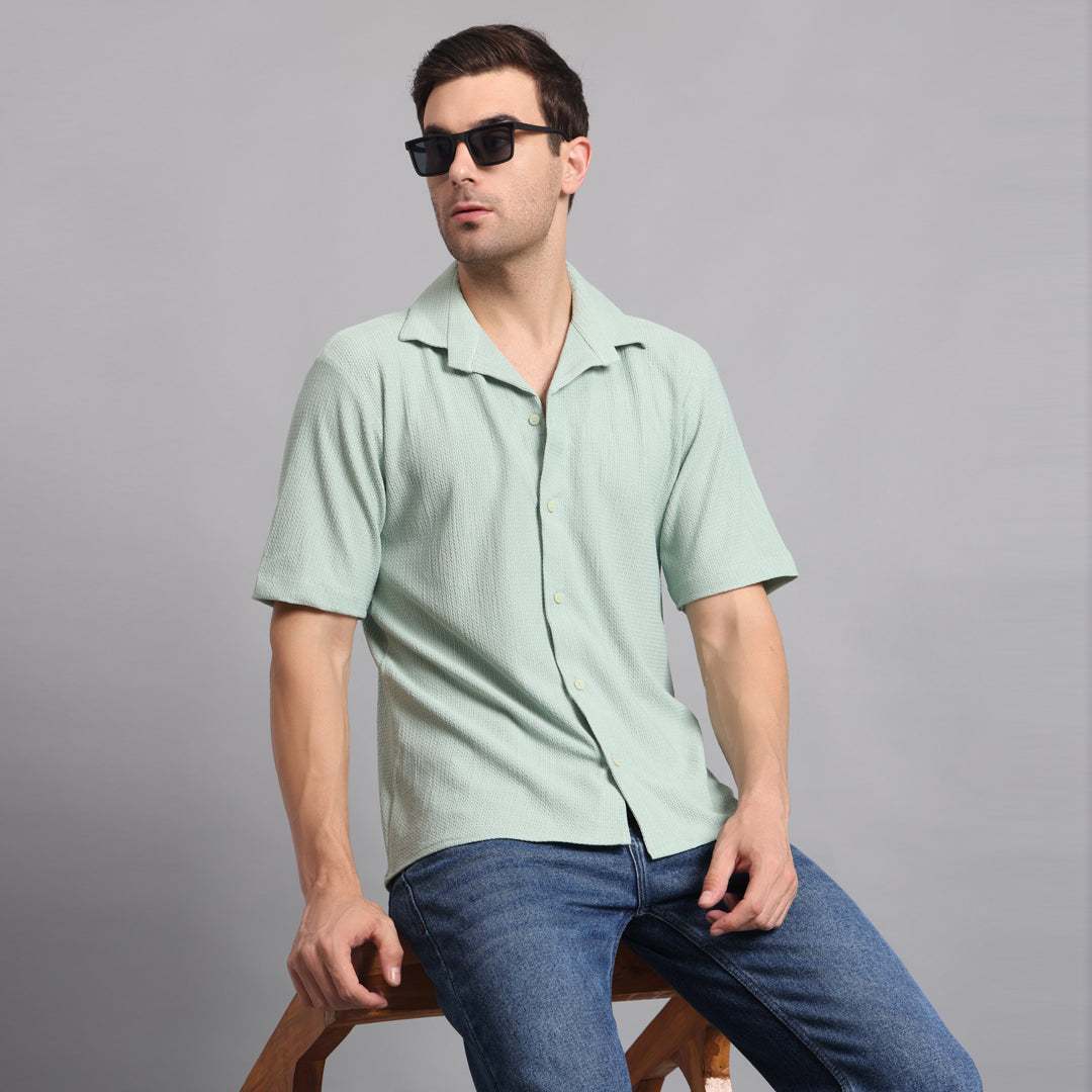 Textured Solid MintGreen Comfort Fit Shirt