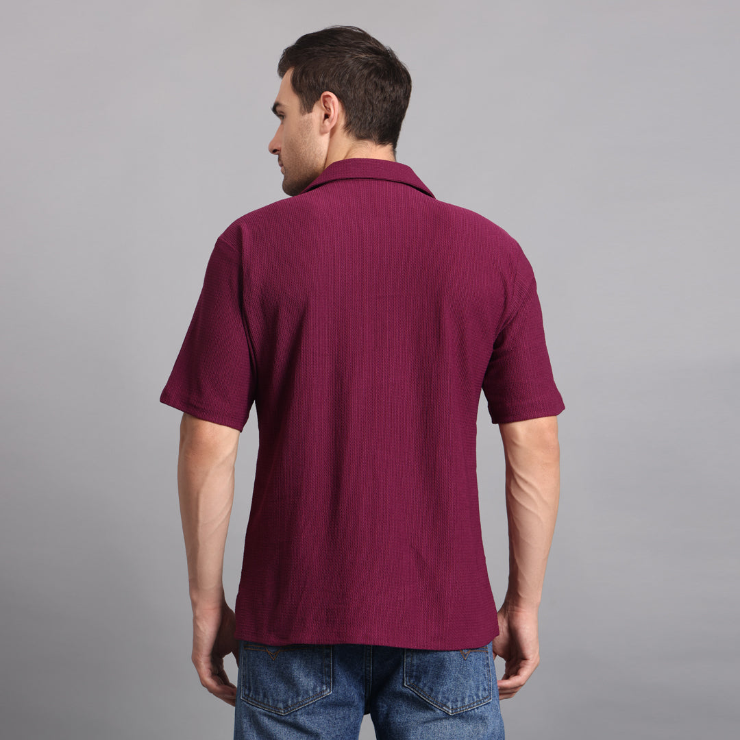 Textured Solid Wine Comfort Fit Shirt