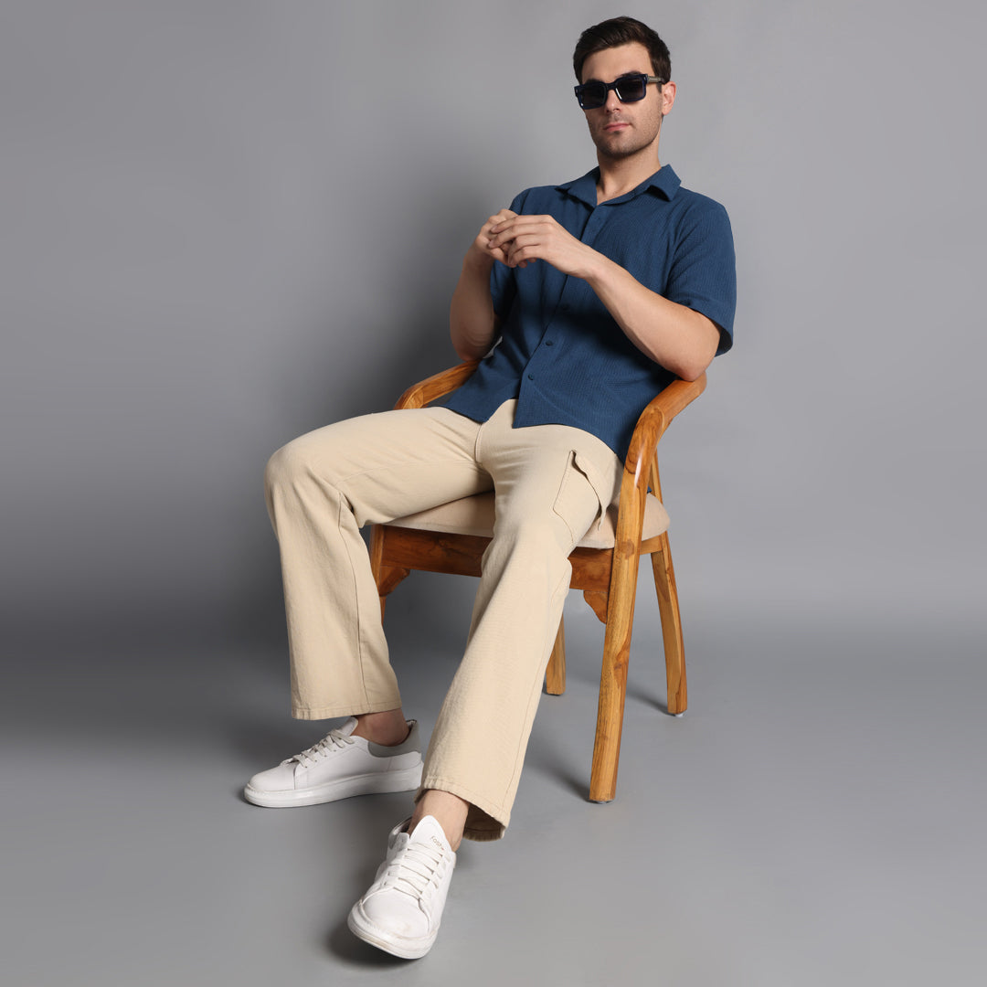 Textured Solid Blue Comfort Fit Shirt