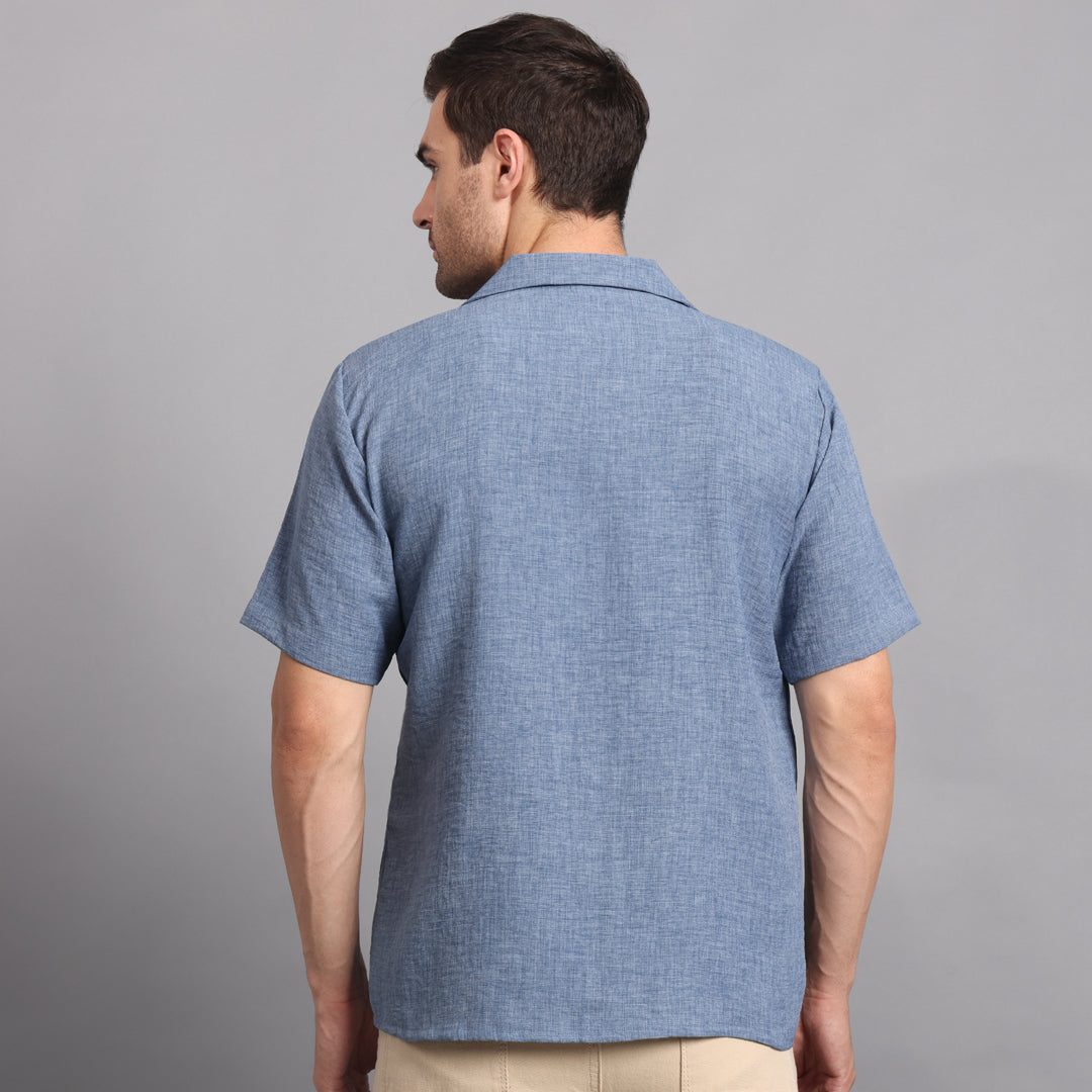 Linen Solid Denim Comfort Fit Shirt