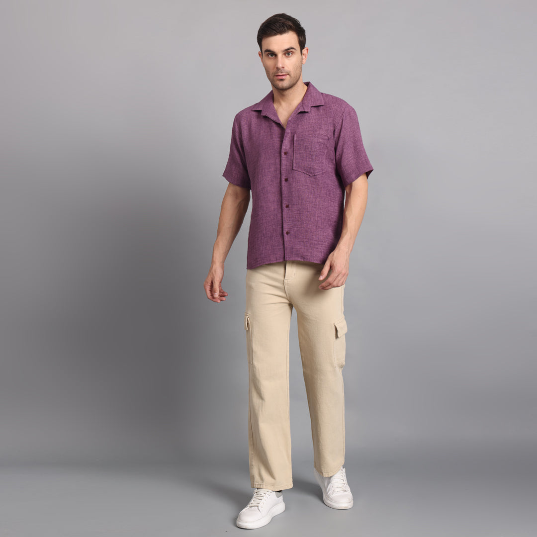 Linen Solid Purple Comfort Fit Shirt