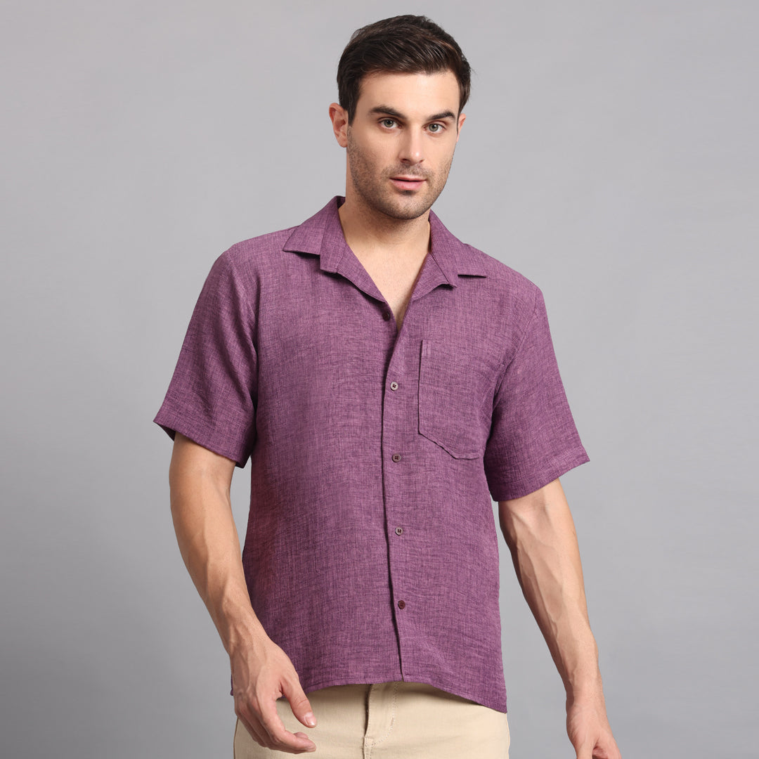 Linen Solid Purple Comfort Fit Shirt