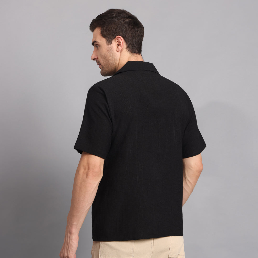 Linen Solid Black Comfort Fit Shirt