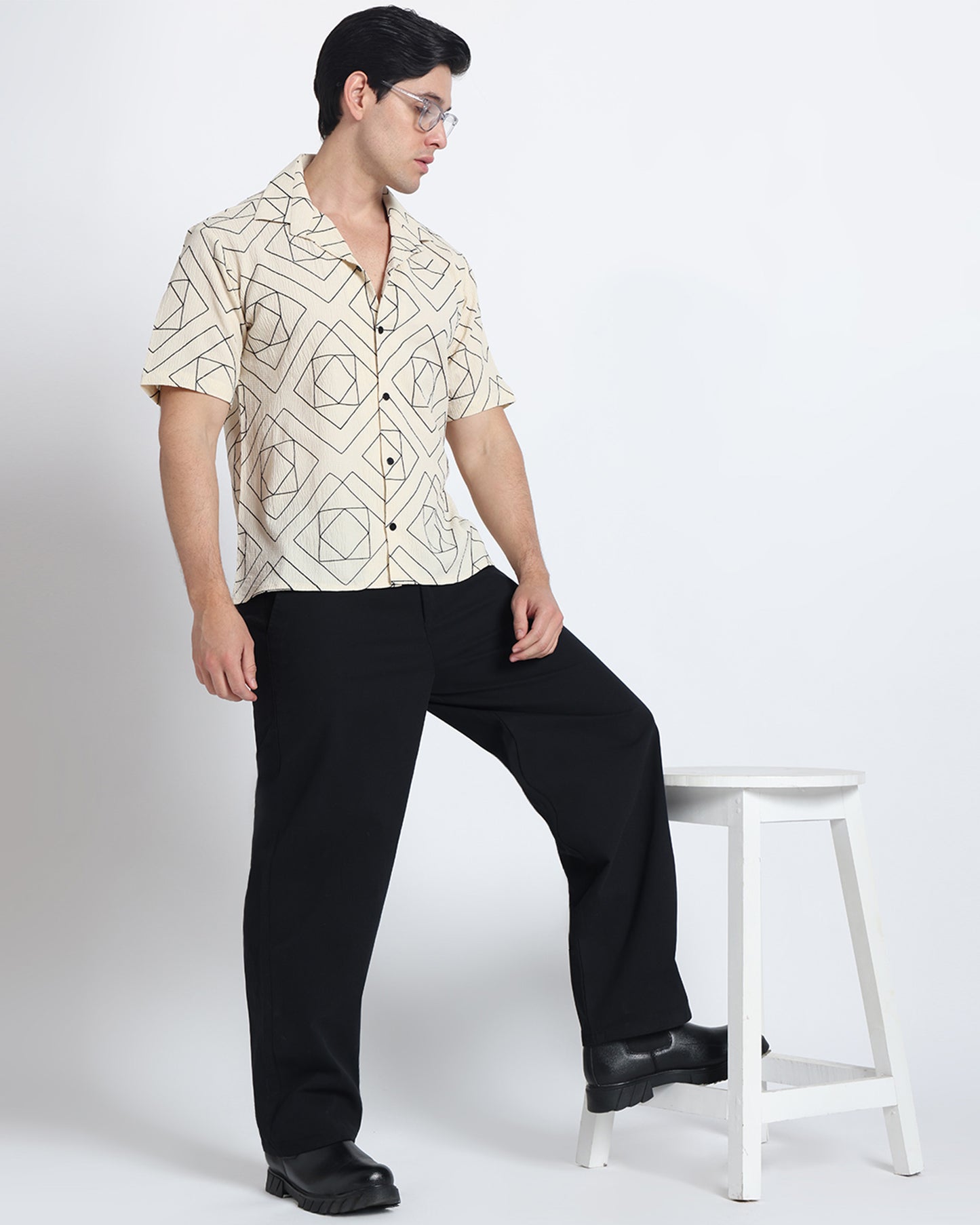 Cream Embroidery Comfort Fit Shirt