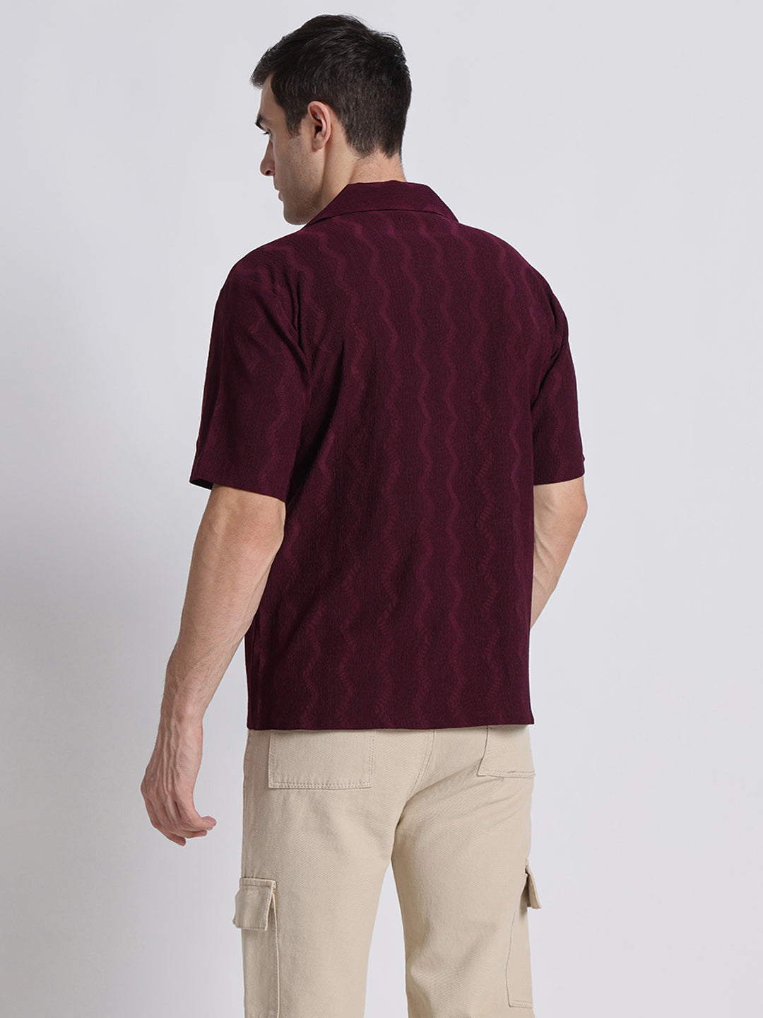 Zikzak Solid Wine Comfort Fit Shirt