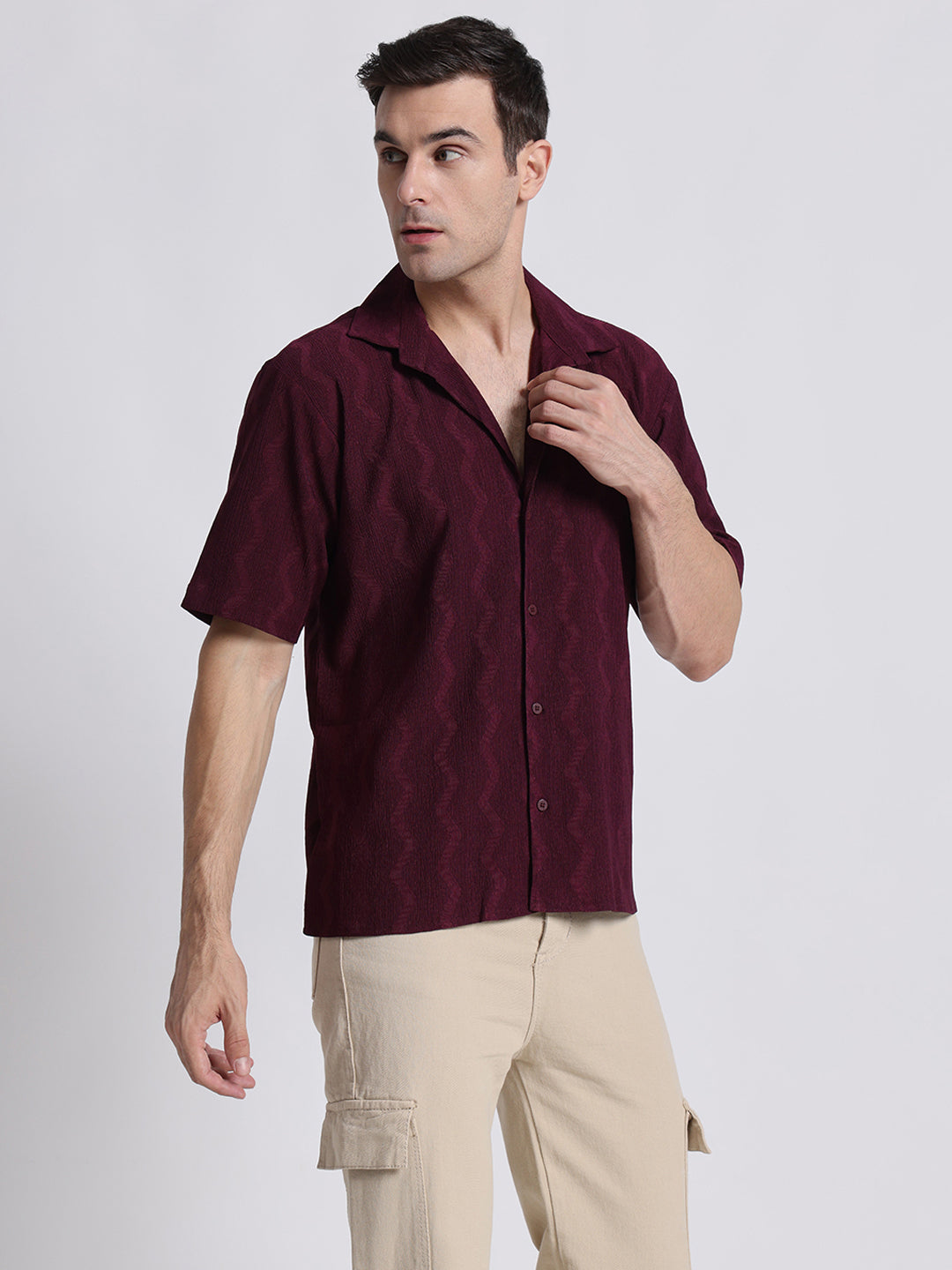 Zikzak Solid Wine Comfort Fit Shirt