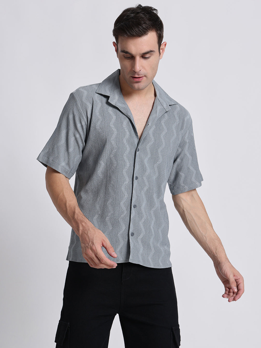 Zikzak Solid Grey Comfort Fit Shirt