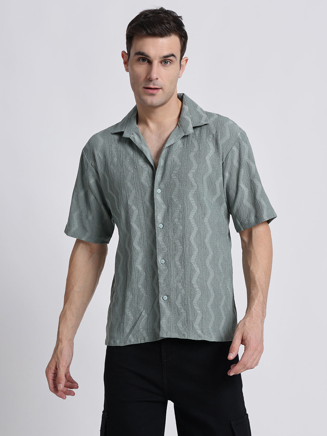 Zikzak Solid DarkGreen Comfort Fit Shirt
