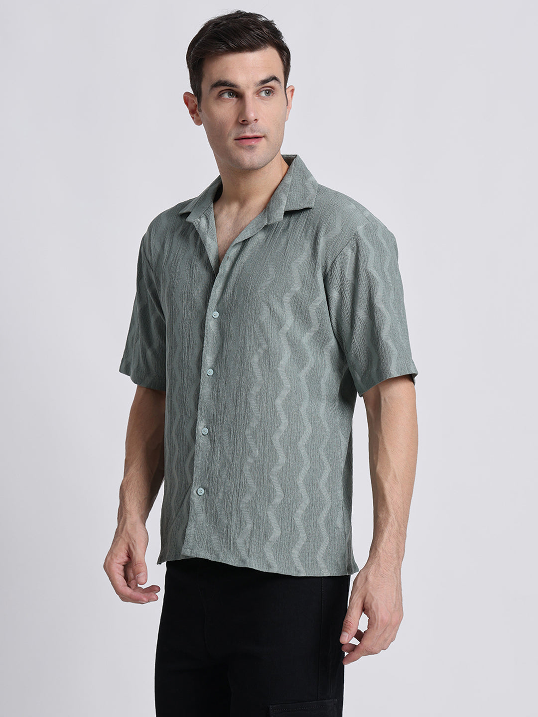 Zikzak Solid DarkGreen Comfort Fit Shirt