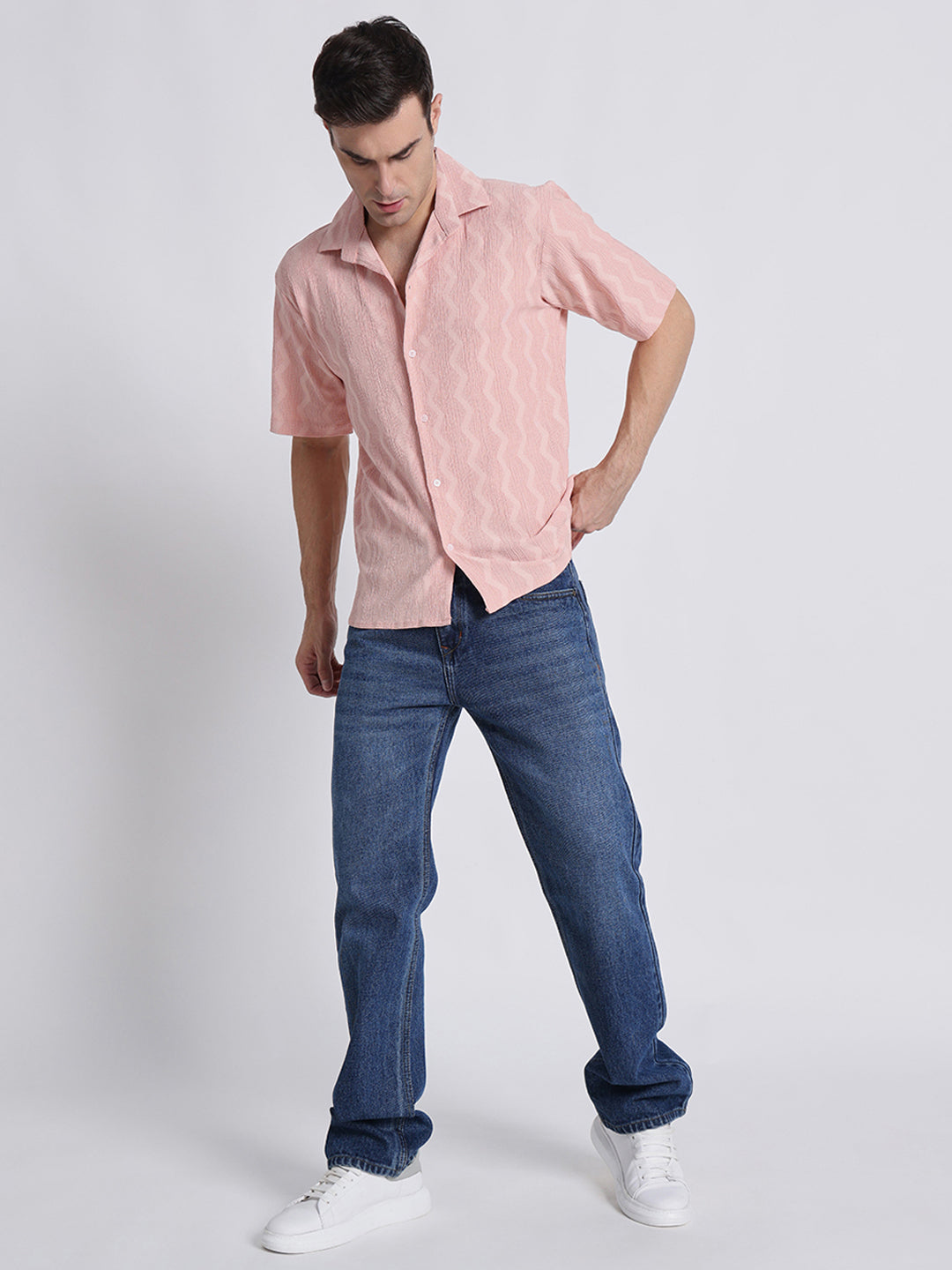 Zikzak Solid Peach Comfort Fit Shirt
