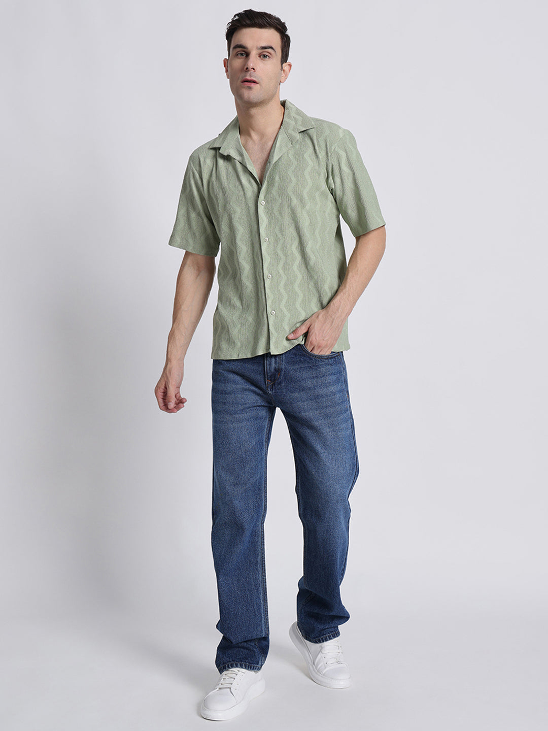 Zikzak Solid MintGreen Comfort Fit Shirt