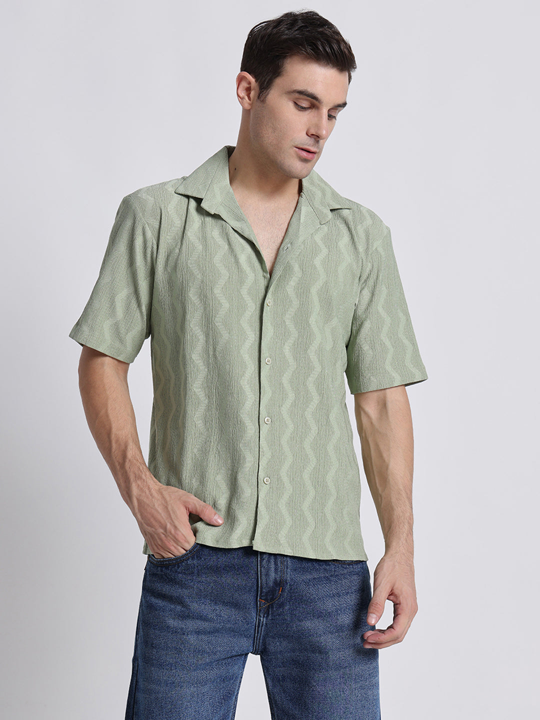 Zikzak Solid MintGreen Comfort Fit Shirt