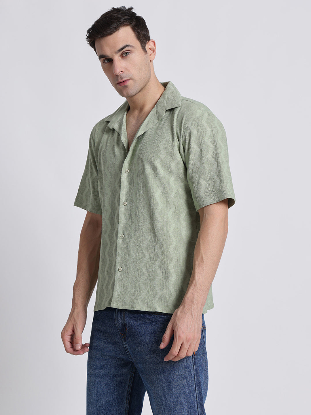 Zikzak Solid MintGreen Comfort Fit Shirt