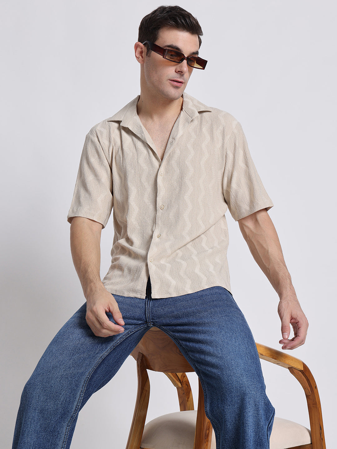 Zikzak Solid Cream Comfort Fit Shirt