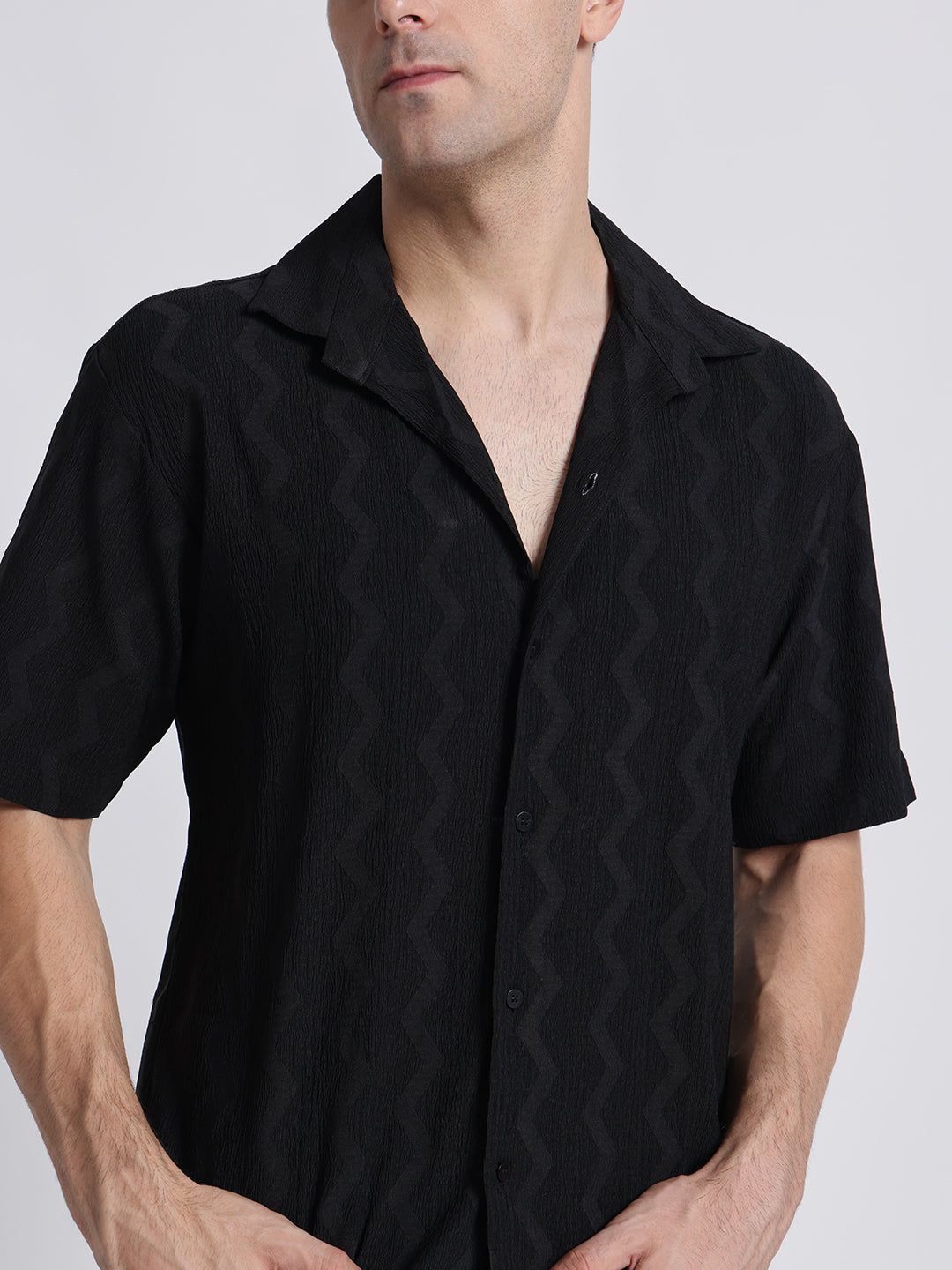Zikzak Solid Black Comfort Fit Shirt
