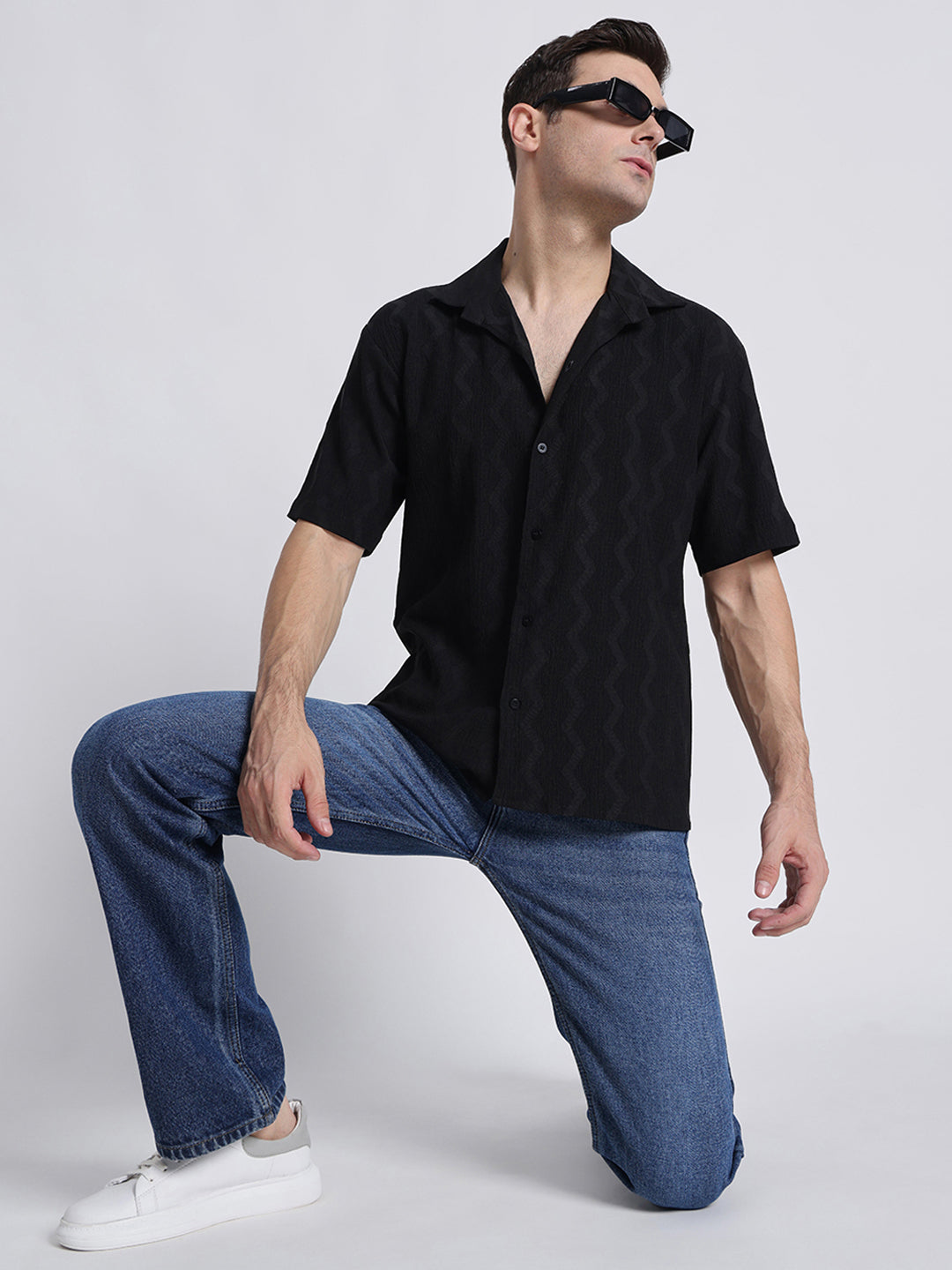 Zikzak Solid Black Comfort Fit Shirt
