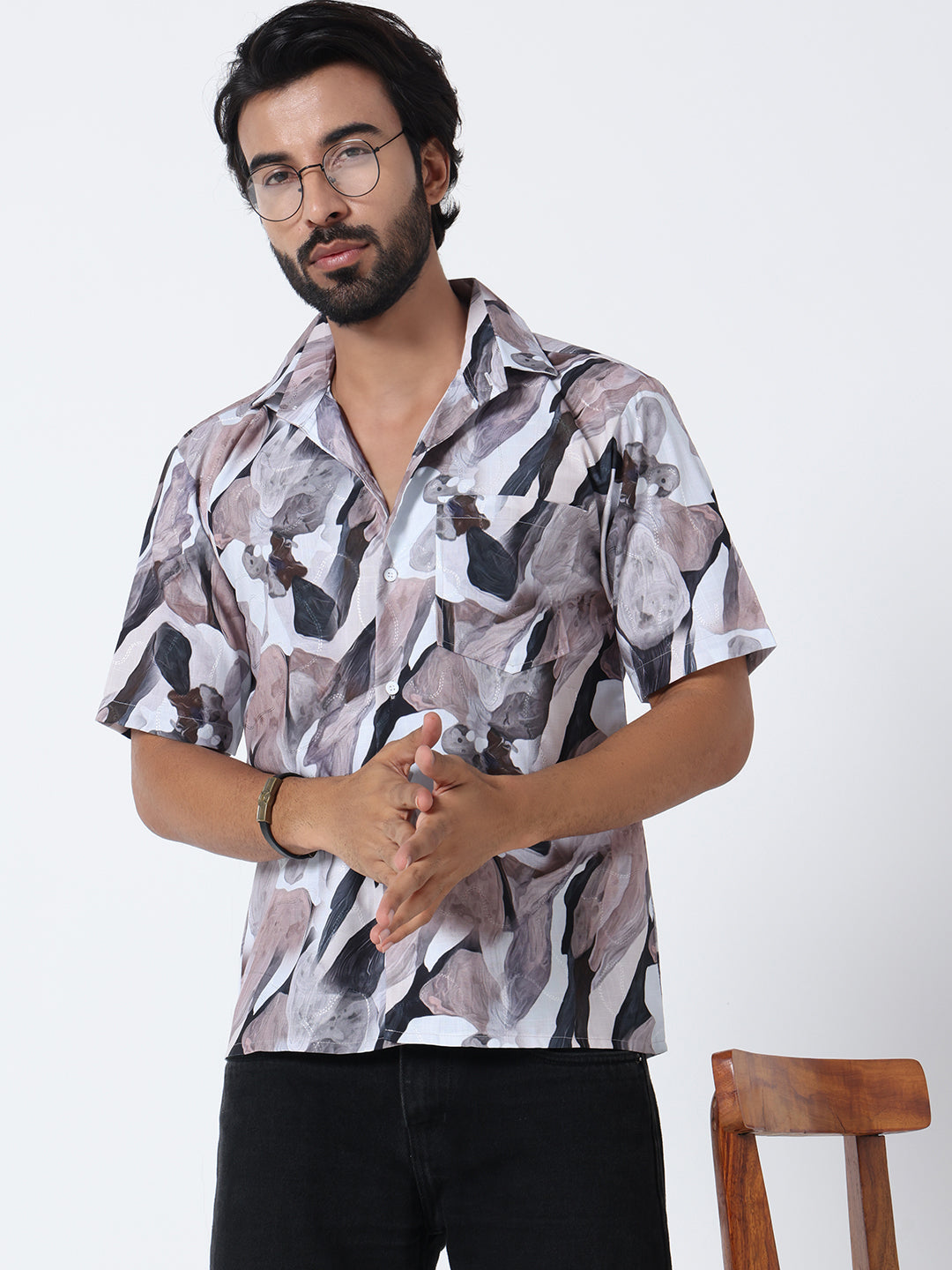 Multicolor Brown Printed Comfort Fit Shirt