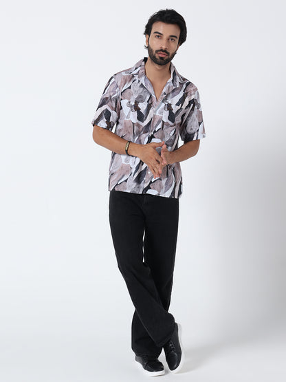 Multicolor Brown Printed Comfort Fit Shirt