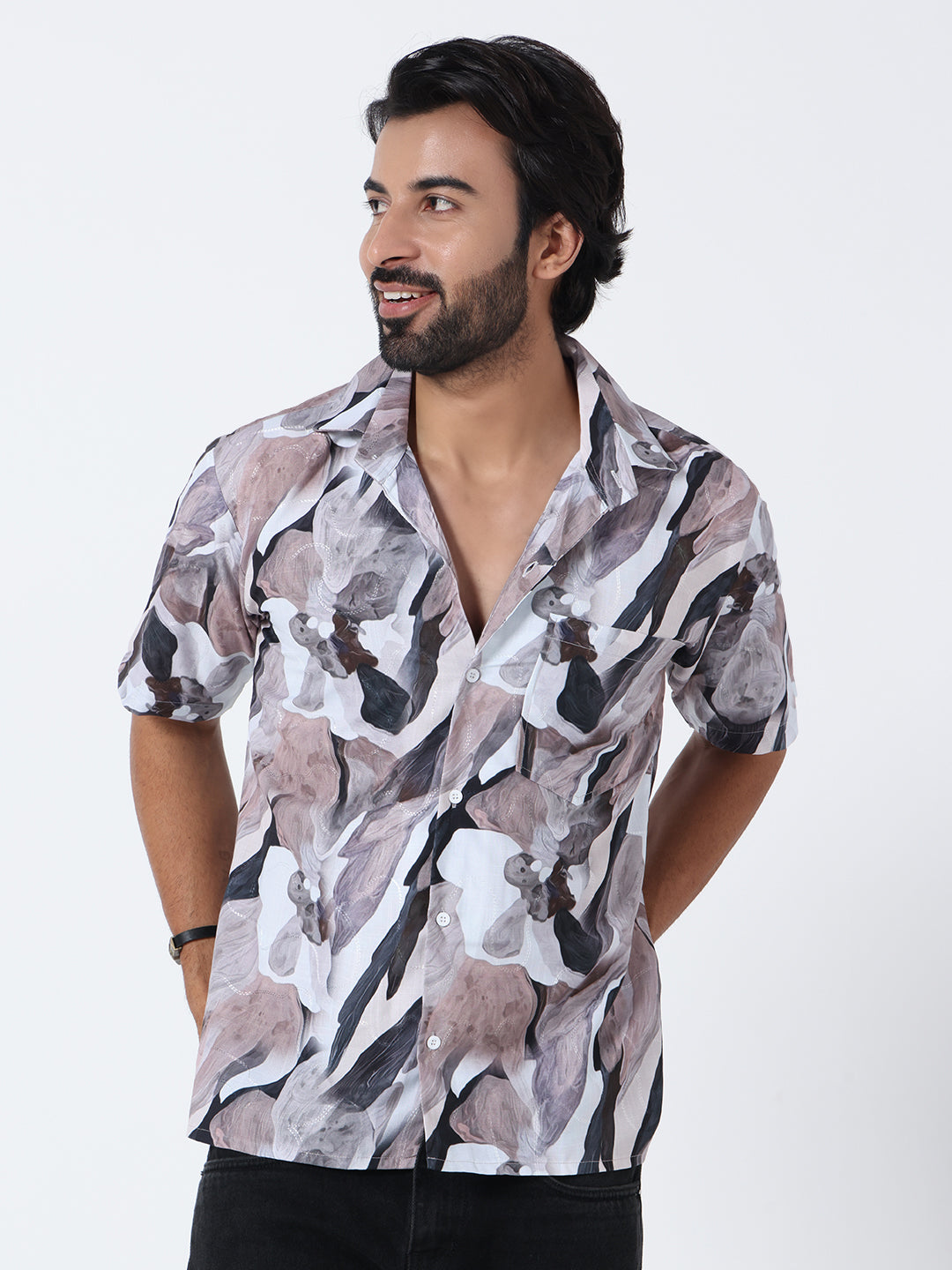 Multicolor Brown Printed Comfort Fit Shirt