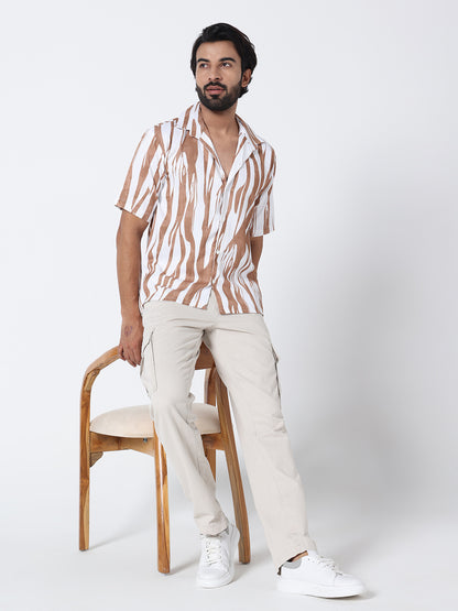 White Brown Printed Shirt