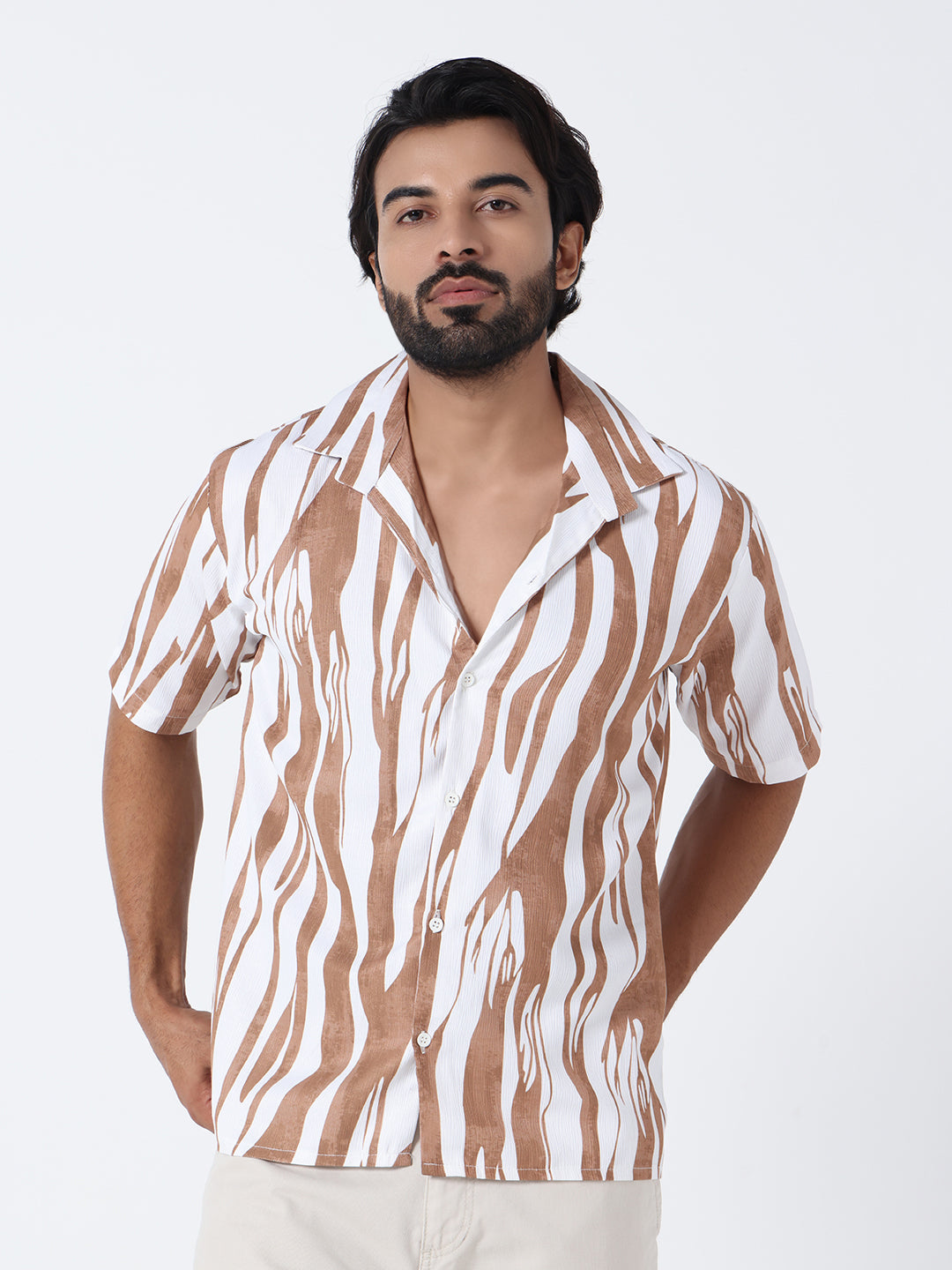 White Brown Printed Shirt