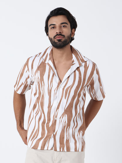 White Brown Printed Shirt