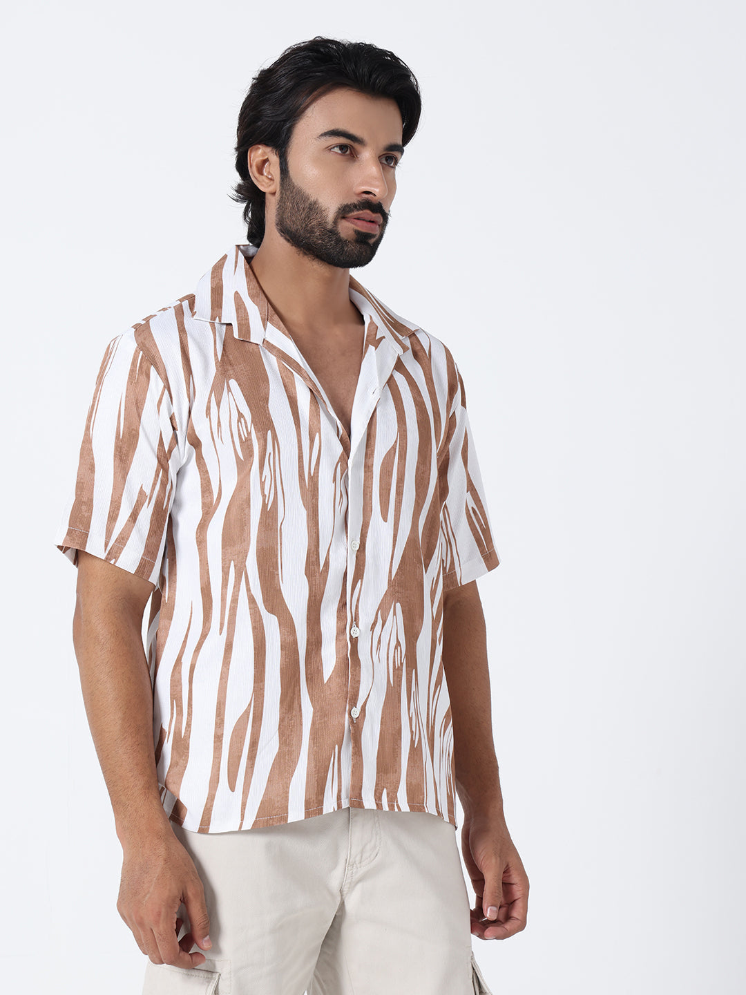 White Brown Printed Shirt
