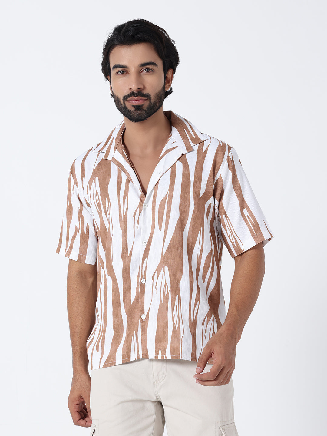 White Brown Printed Shirt
