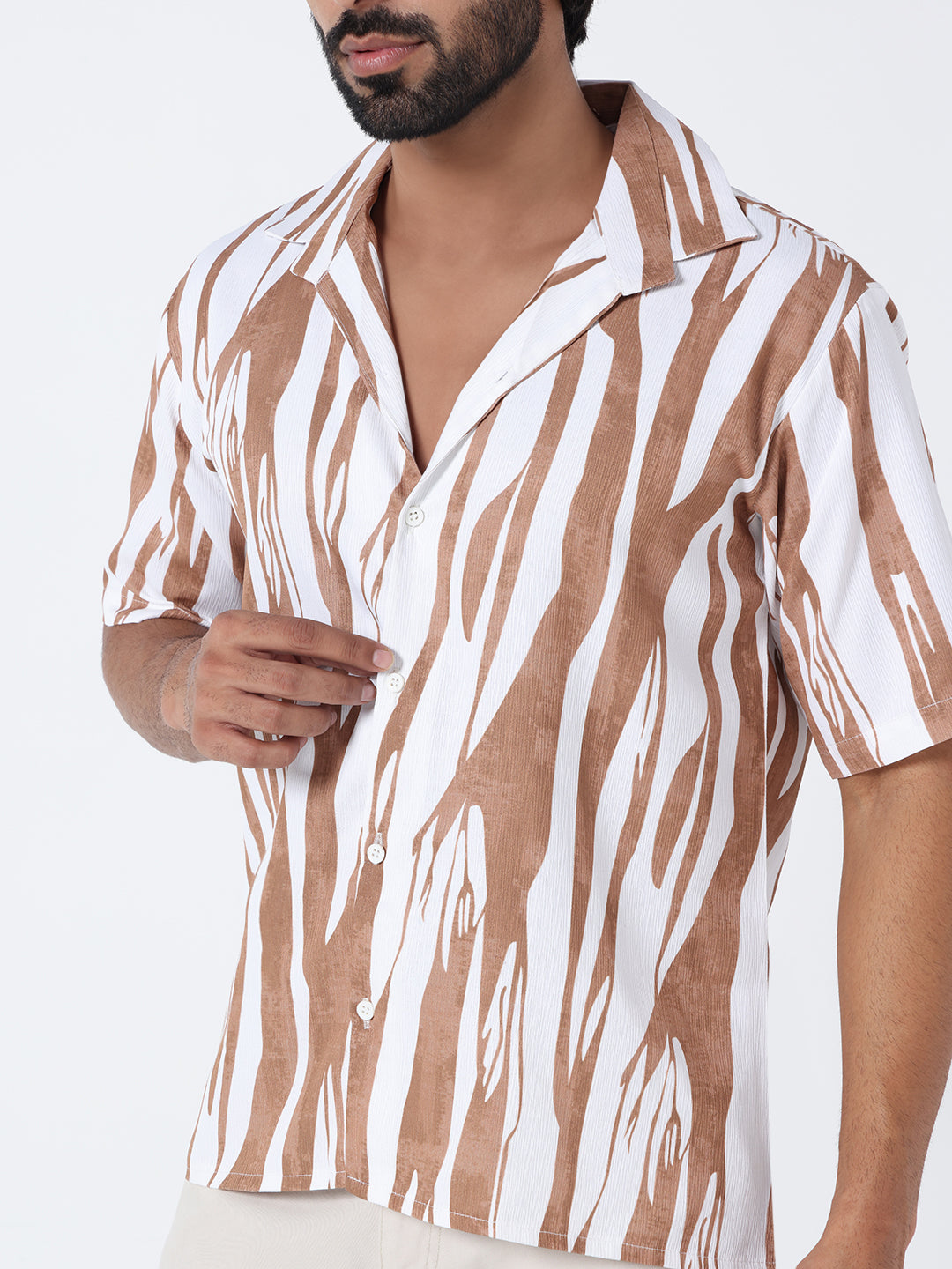 White Brown Printed Shirt