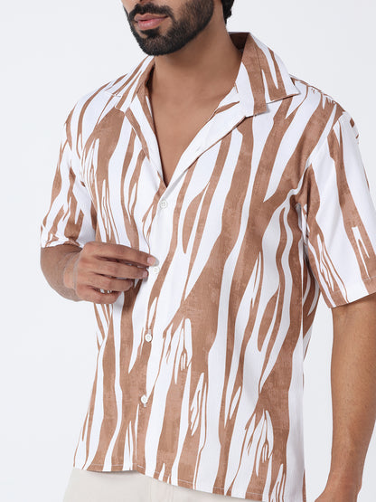 White Brown Printed Shirt