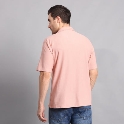Textured Solid Peach Comfort Fit Shirt