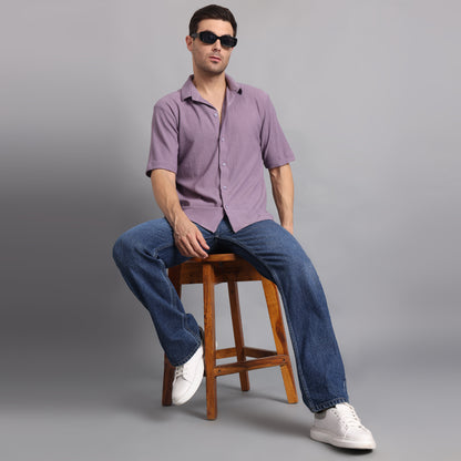 Textured Solid Purple Comfort Fit Shirt