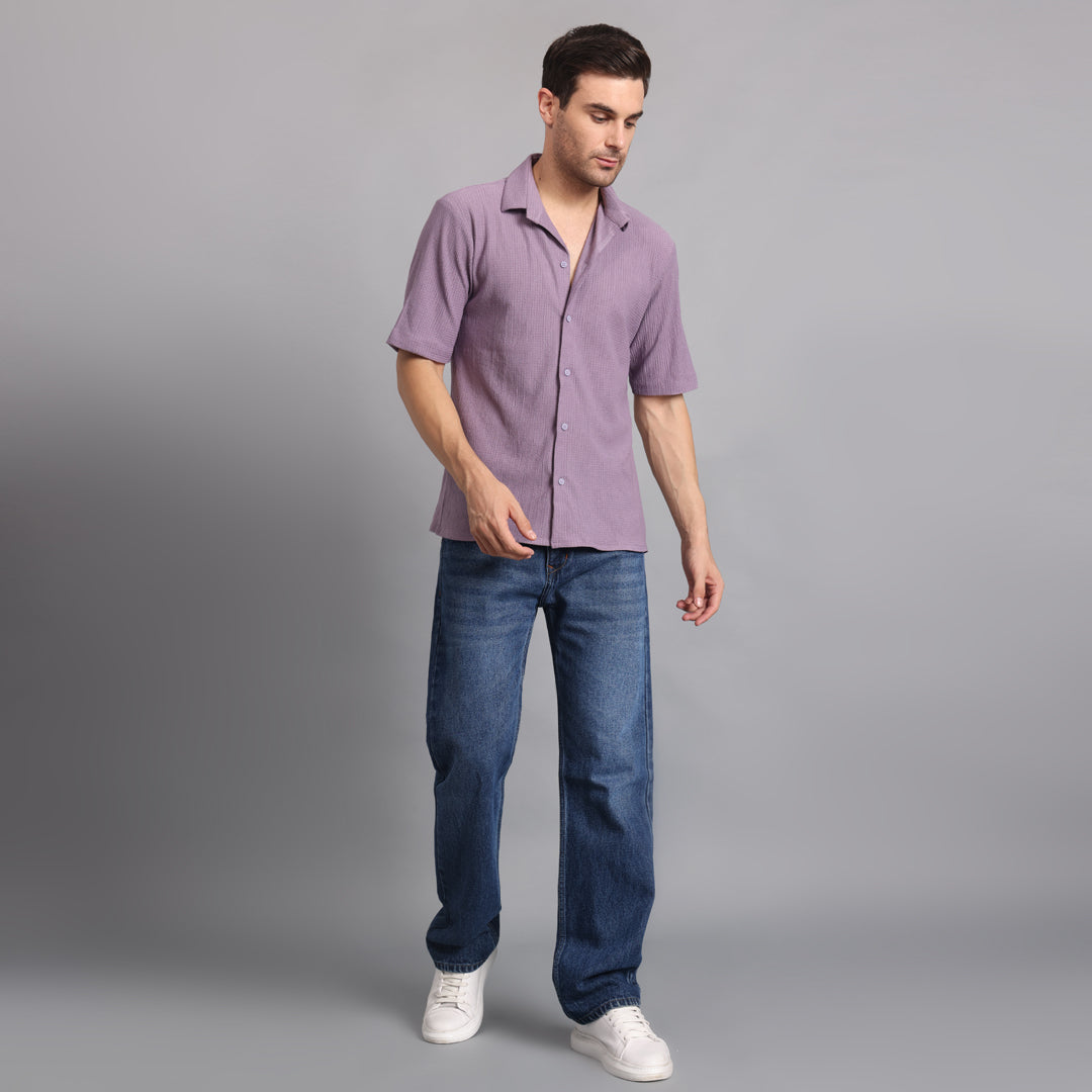 Textured Solid Purple Comfort Fit Shirt