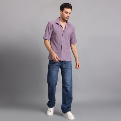 Textured Solid Purple Comfort Fit Shirt