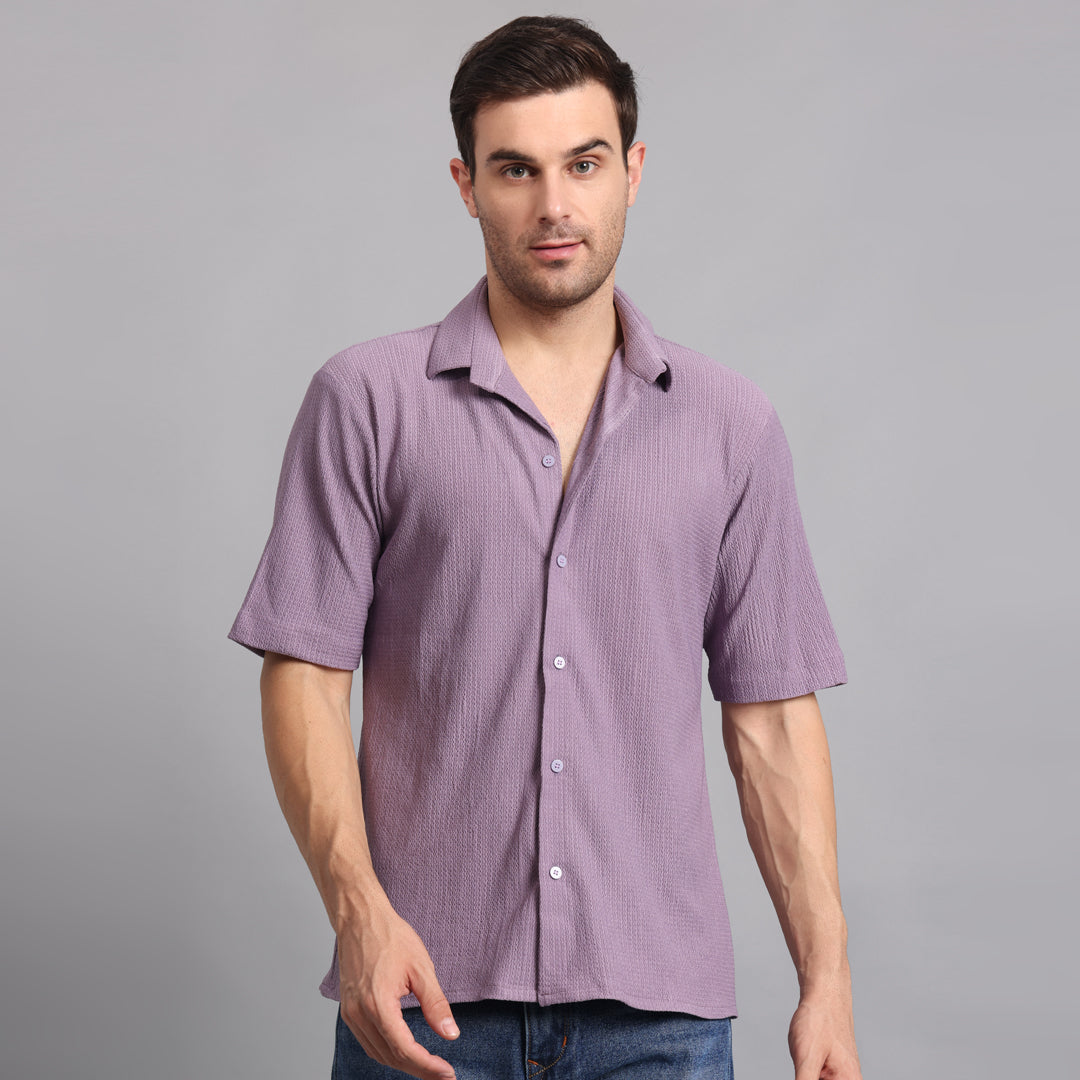Textured Solid Purple Comfort Fit Shirt