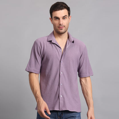 Textured Solid Purple Comfort Fit Shirt