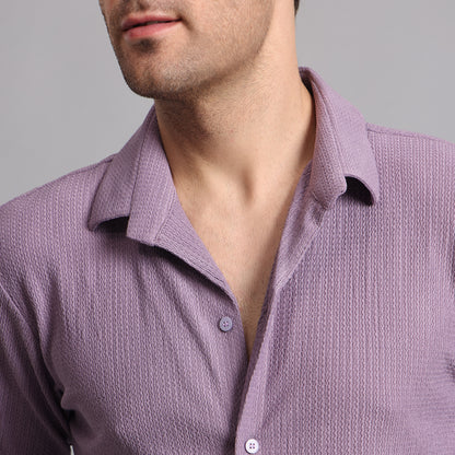 Textured Solid Purple Comfort Fit Shirt