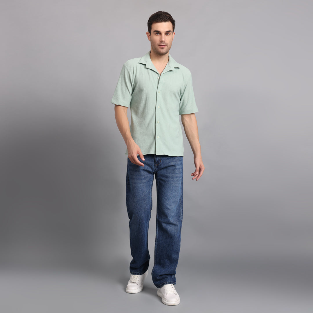 Textured Solid MintGreen Comfort Fit Shirt