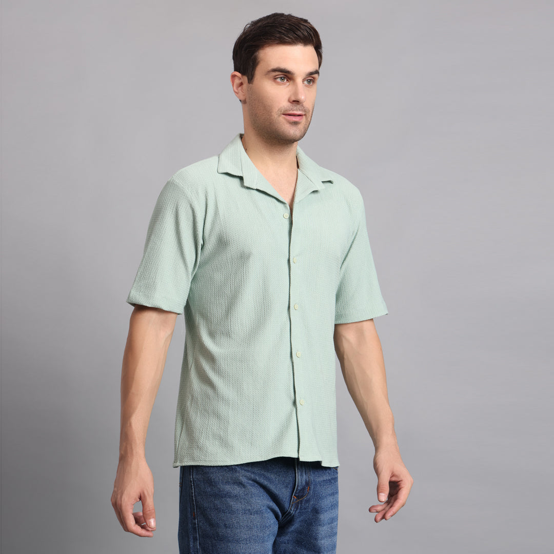 Textured Solid MintGreen Comfort Fit Shirt