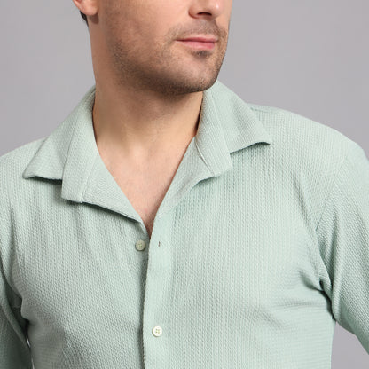 Textured Solid MintGreen Comfort Fit Shirt