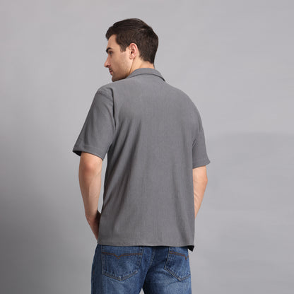 Textured Solid Grey Comfort Fit Shirt