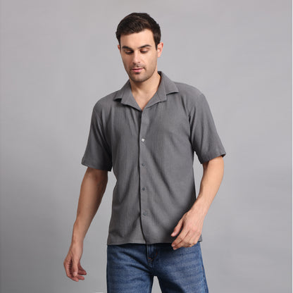 Textured Solid Grey Comfort Fit Shirt