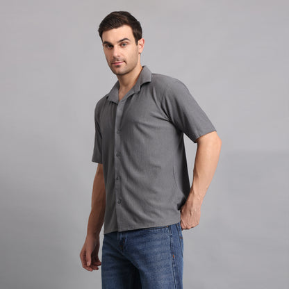 Textured Solid Grey Comfort Fit Shirt